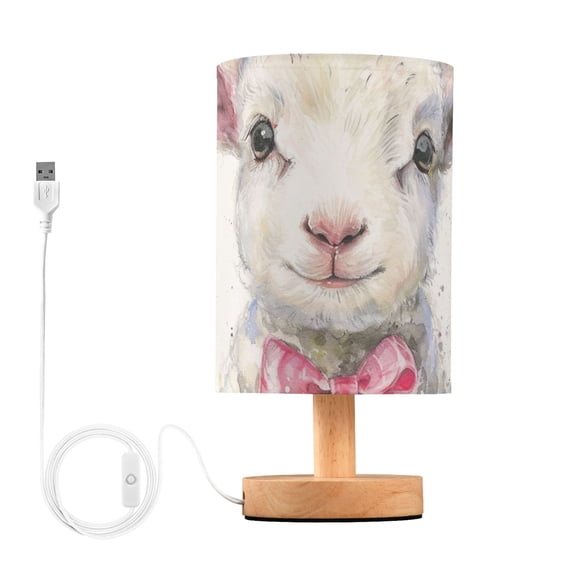 Sheep Bow Table Lamp USB Bedside Desk Nightstand Lamp Printed Gifts Small Lamp Wood Base for Bedroom Living Room Kids Room College Dorm