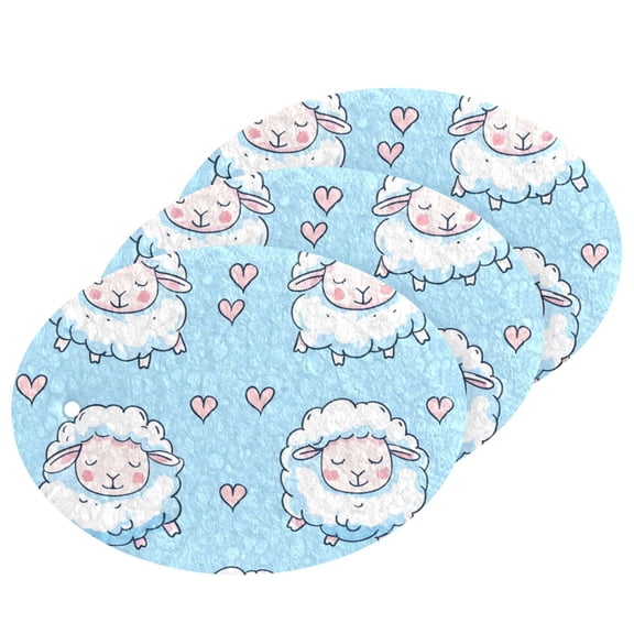 Sheep Cartoon Blue 3 Pack Dish Sponges Bulk Natural Sponges Compressed Sponges Non-Scratch for Kitchen Cleaning Dishes