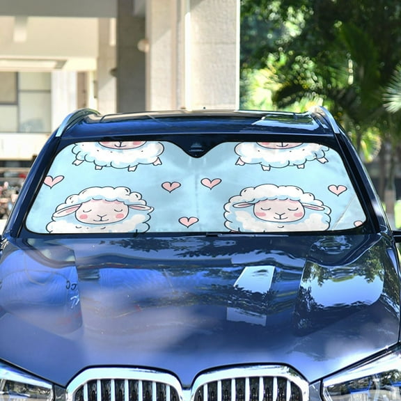 Sheep Cartoon Blue Automotive Front Car Windshield Sun Shade Reflector Foldable for Front Fit for Cars Truck SUVs