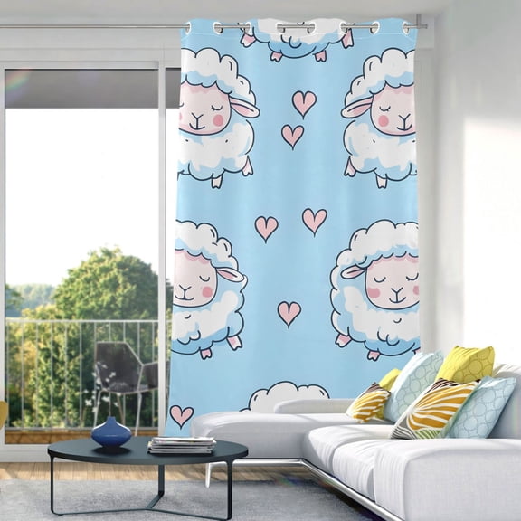 Sheep Cartoon Blue Blackout Curtain Panels Drapes Privacy Assured with Light Filtering Curtains for Living room Bedroom Bathroom Window