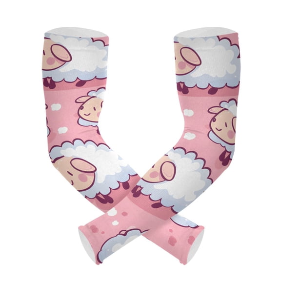 Sheep Cartoon Pink Gardening Sleeves UV Sun Protection Cooling Arm Sleeves Anti-Scratch Farmers Sleeves for Women Men