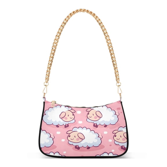 Sheep Cartoon PinkWomen Small Shoulder Bag Crossbody Tote Hobo Bags Purse Clutch Handbags with Chain Strap for Women