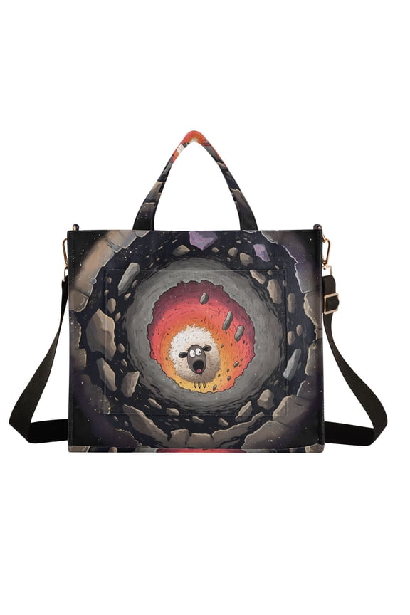 Sheep Cave Stones Corduroy Tote Bag Handbag Large Messenger Bag Shoulder Crossbody Zipper Bag Purse