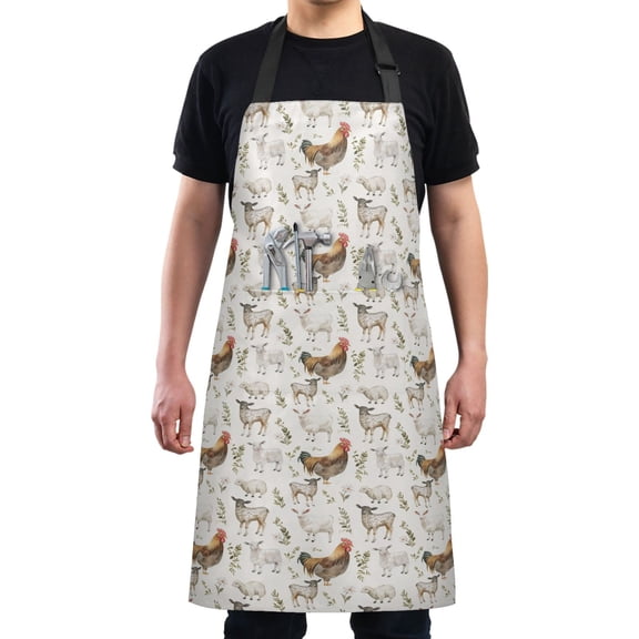 Sheep Chicken Leaf Kitchen Apron with 2 Pockets Adjustable waterproof Cooking Aprons for Women Men Chef