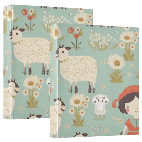 Sheep Children Flowers File Folder 3 Ring Binders 1.5 inch Hardcover File Folders with Interior Pockets A4 Size Organizer for School Office Hospital