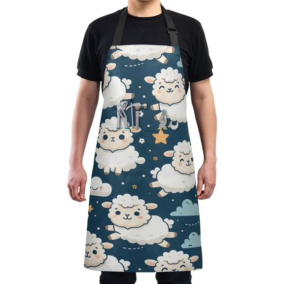 Sheep Cloud Star Kitchen Apron with 2 Pockets Adjustable waterproof Cooking Aprons for Women Men Chef