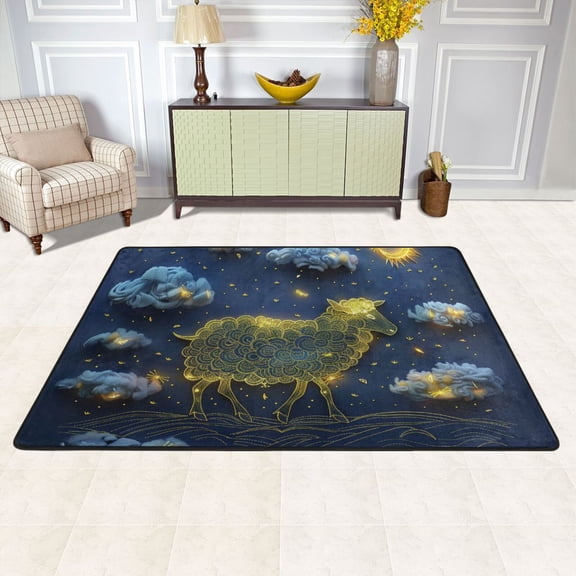 Sheep Clouds Moon Area Rug Washable 72 x 48 Floor Carpet Mat Non Slip for Bedroom Living Room Kids Room Home Decor