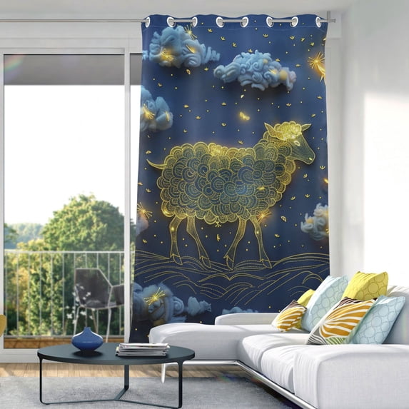 Sheep Clouds Moon Blackout Curtain Panels Drapes Privacy Assured with Light Filtering Curtains for Living room Bedroom Bathroom Window