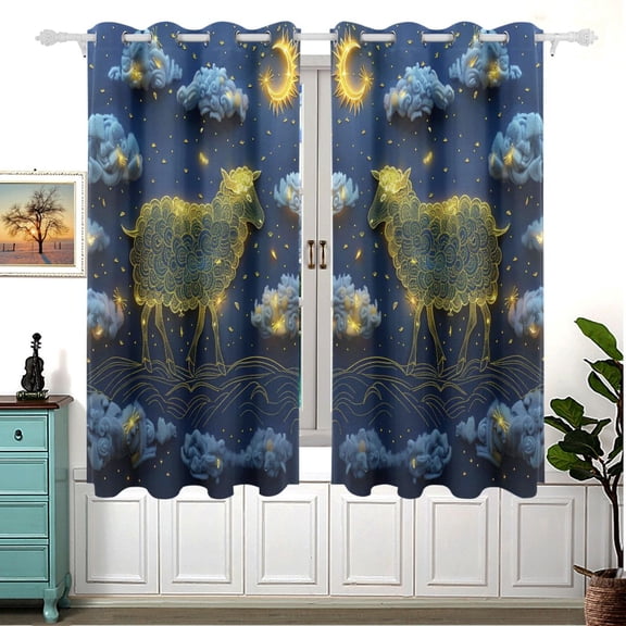 Sheep Clouds Moon Curtains Black Out Curtains for Sliding Glass Doors Bedroom Living Room Bathroom 2 Panels Set