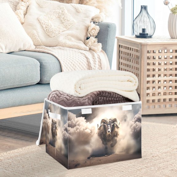 Sheep Clouds Run Storage Basket Foldable Laundry Basket Shelf Kids Toy Storage Container Organizer with Handles