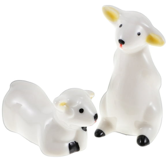 Supvox 2Pcs Ceramic Sheep Figurine Assorted Color Indoor Outdoor Decorative Statue