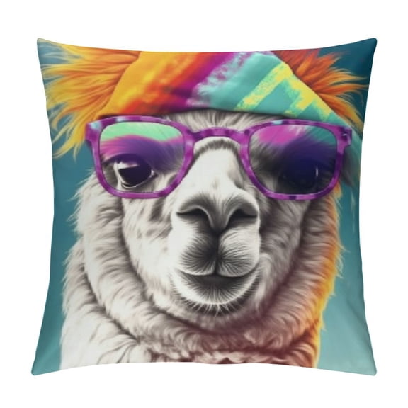 of Sheep Decorative Pillow Covers,Cute Sheep Pattern Throw Pillow Covers,Purple Yellow Glasses Cushion Covers,Hip Hop Art Style Pillow Covers Bedroom Decor All Season,
