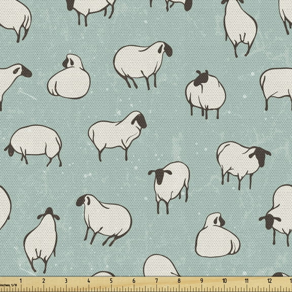 Ambesonne Sheep Fabric by the Yard Upholstery, Repetitive Simplistic Animal, 2 Yards, Pale Seafoam Eggshell