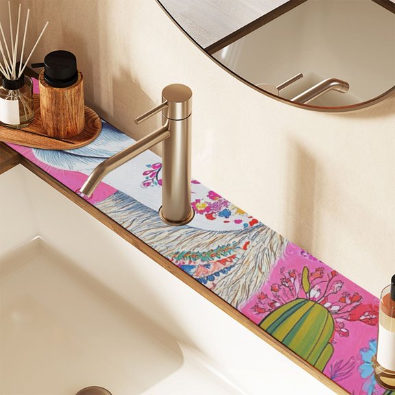 Sheep Face Sink Splash Guard Faucet 14.7x5.4in Drying Mat Drying Mat Absorbent Pad for Bathroom Kitchen 1PCS