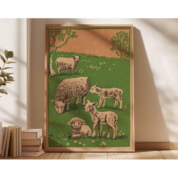 Sheep Farmhouse Country Animal Wall Art Print, Unframed Paper Poster 8x10in