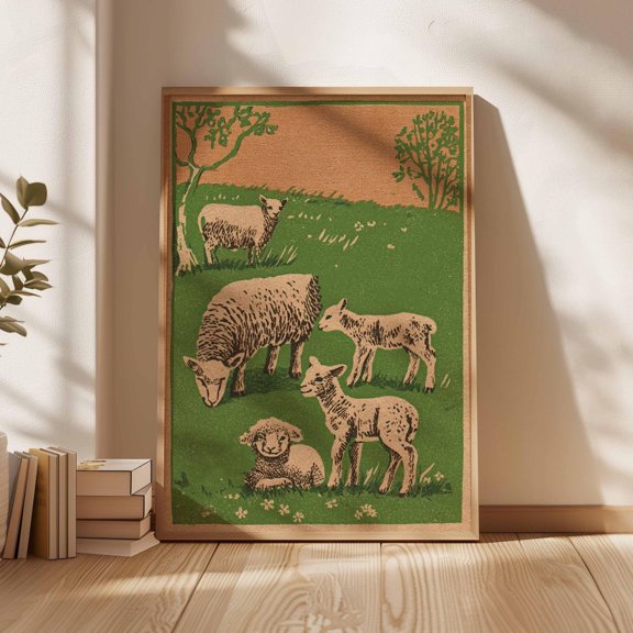 Sheep Farmhouse Wall Art Rustic Country Farm Vintage Animal Decor, Unframed Paper Poster 8x10in