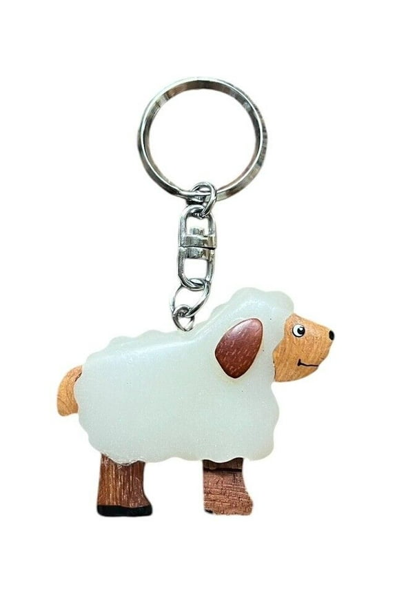 Sheep Goat Wood Wooden Key Ring Keychain Ornament Figure Charm Handmade New Gift