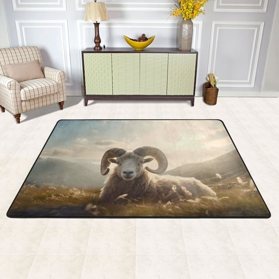 Sheep Grass Mountain Sunlight Area Rug Washable 72 x 48 Floor Carpet Mat Non Slip for Bedroom Living Room Kids Room Home Decor