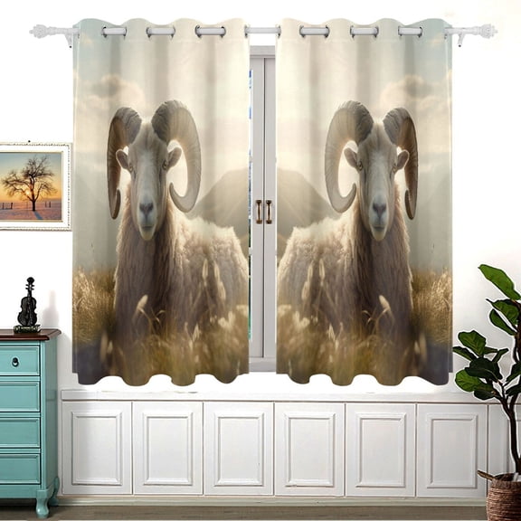 Sheep Grass Mountain Sunlight Curtain Black Out Thermal Insulation Curtains Aesthetic 54 Inch Length for Bedroom Living Room 2 panels set