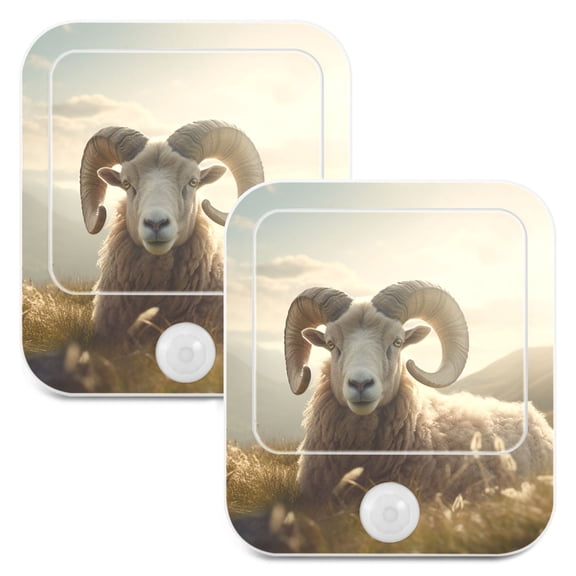 Sheep Grass Mountain Sunlight Night Lights Plug into Wall LED with Auto Light Sensor Warm Light for Kids Hallway Bedroom Living Room Kitchen Bathroom Set of 2