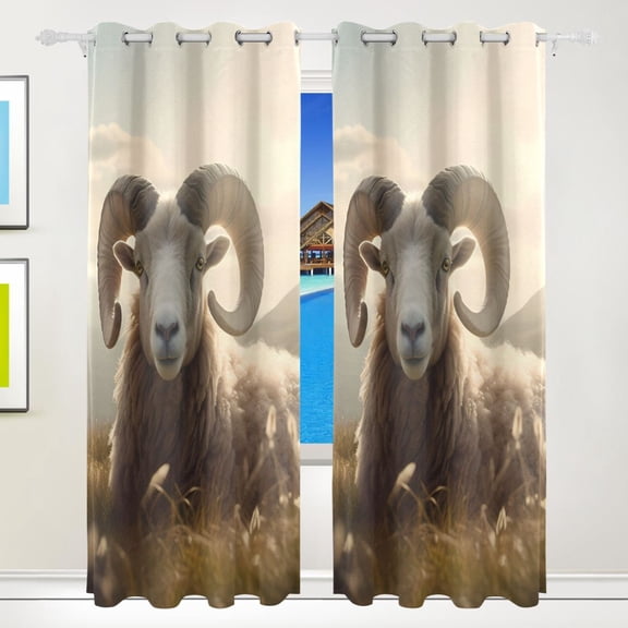 Sheep Grass Sunlight Black Out Curtains 84 Inch Length for Bedroom Living Room Windows 2 Panels Set