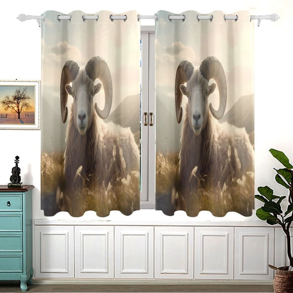 Sheep Grass Sunlight Black Out Curtains Aesthetic for Bedroom Living Room Sliding Glass Doors Kitchen Windows 2 panels set