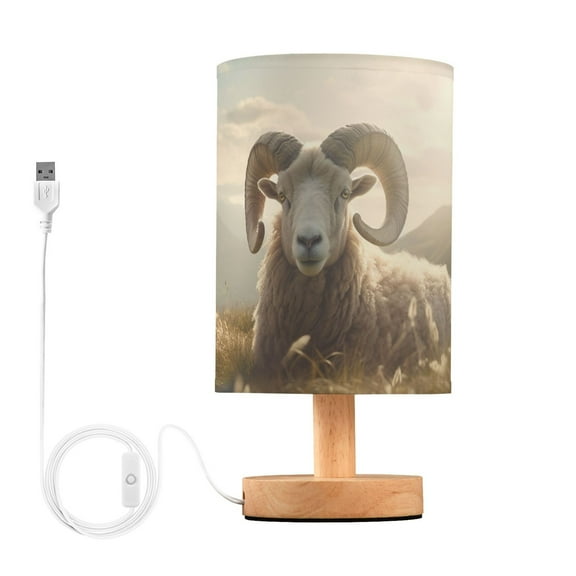 Sheep Grass Sunlight Table Lamp USB Bedside Desk Nightstand Lamp Printed Gifts Small Lamp Wood Base for Bedroom Living Room Kids Room College Dorm