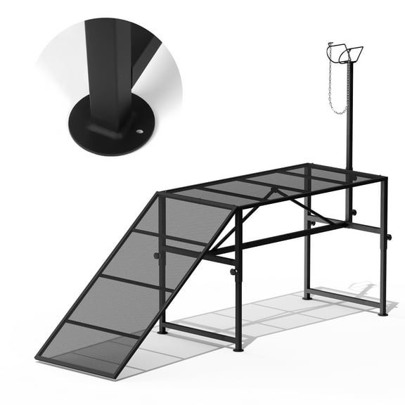 Livestock Grooming Stand, Animal Holding Stand, Goat Milking Stand, 47.24" Foldable Ramp, Leg Height 20"-35", for Goat, Milking, Grooming