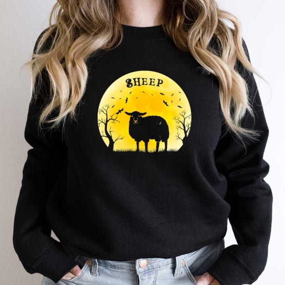 Sheep Halloween Vintage Retro Moon, Funny Farmer Graphic Tee, Animal SW21950 Unisex Sweatshirt, Up to Size 5XL