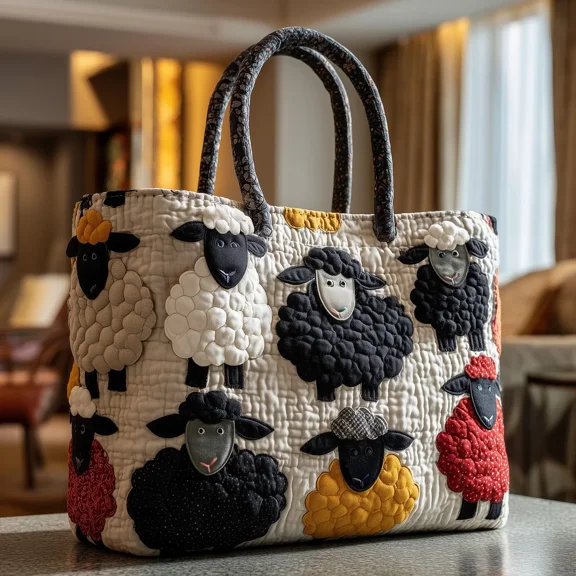 Sheep Haven Quilted Tote Bag