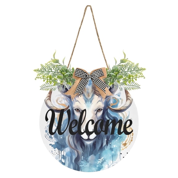 Sheep Head Welcome Sign for Front Door Wreath Door Sign for Farmhouse Porch Decoration Indoor Outdoor