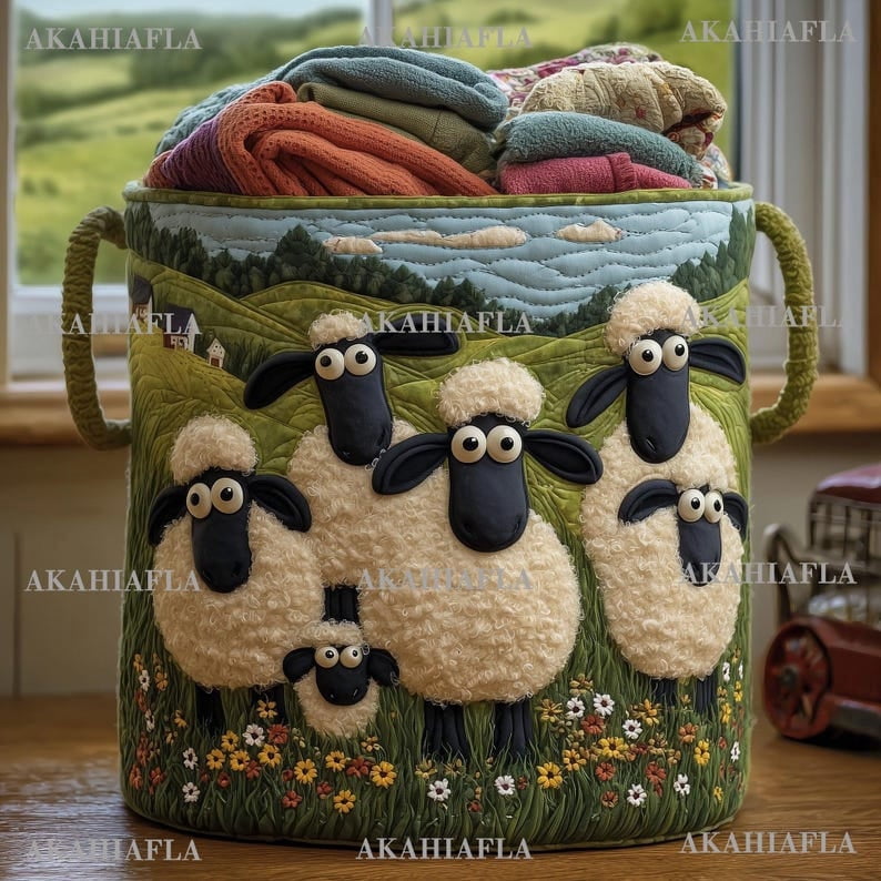 Sheep Heaven Quilted Laundry Basket, Sheep Laundry Hamper, Sheep Laundry Room Decor, Colorful Sheep Storage Bin, Gift For Mom