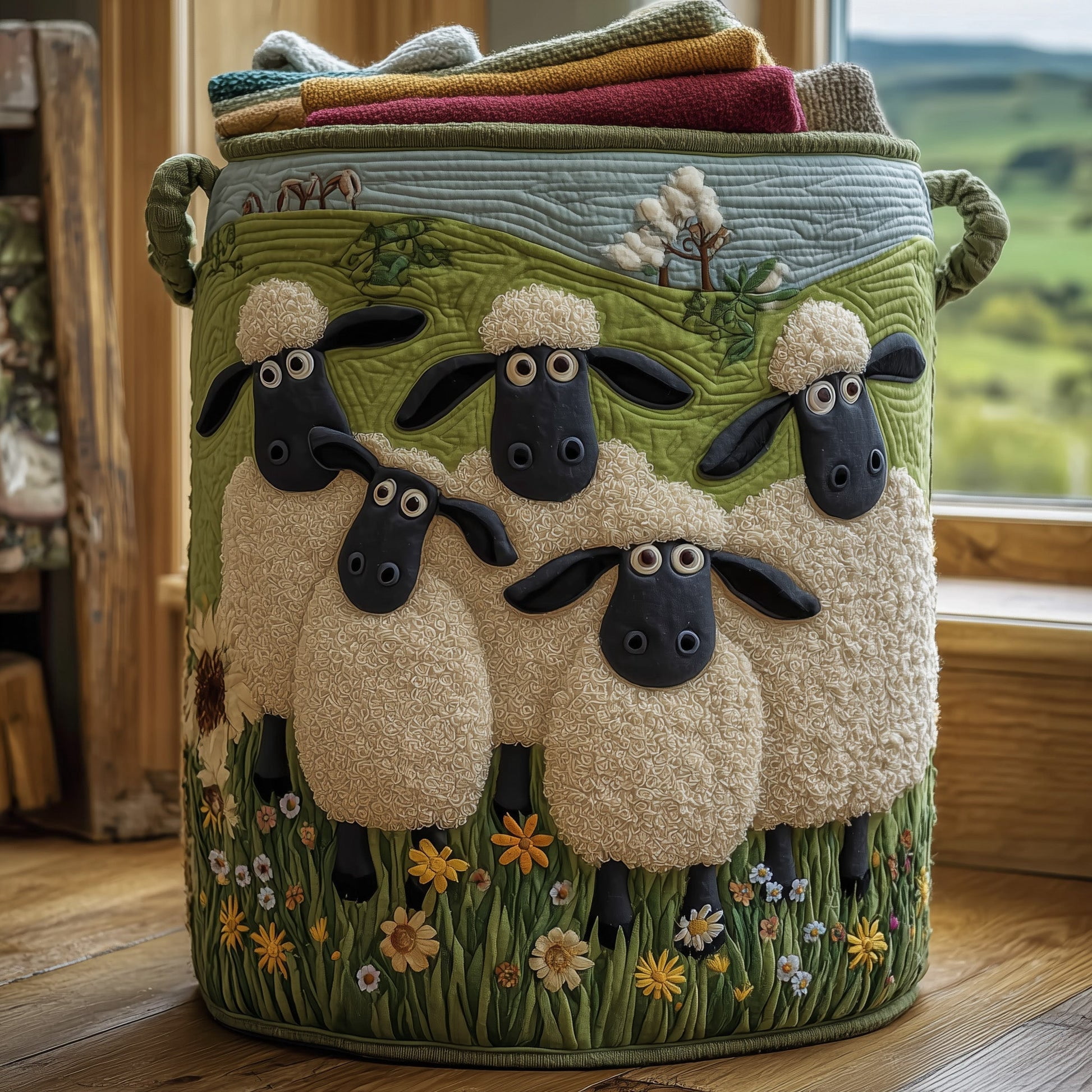 Sheep Heaven Quilted Laundry Basket, Storage Bin Laundry Basket Fabric, House Storage Hamper, Mother Day's Gift Ideas