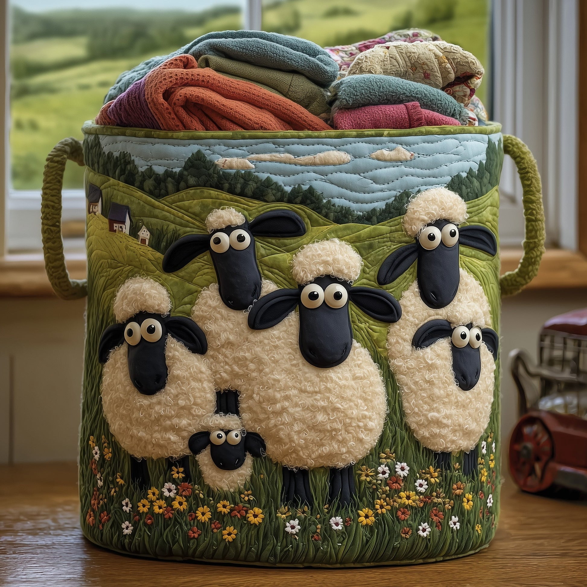 Sheep Heaven Quilted Laundry Basket, Storage Bin Laundry Basket Fabric, House Storage Hamper, Mother Day's Gift Ideas