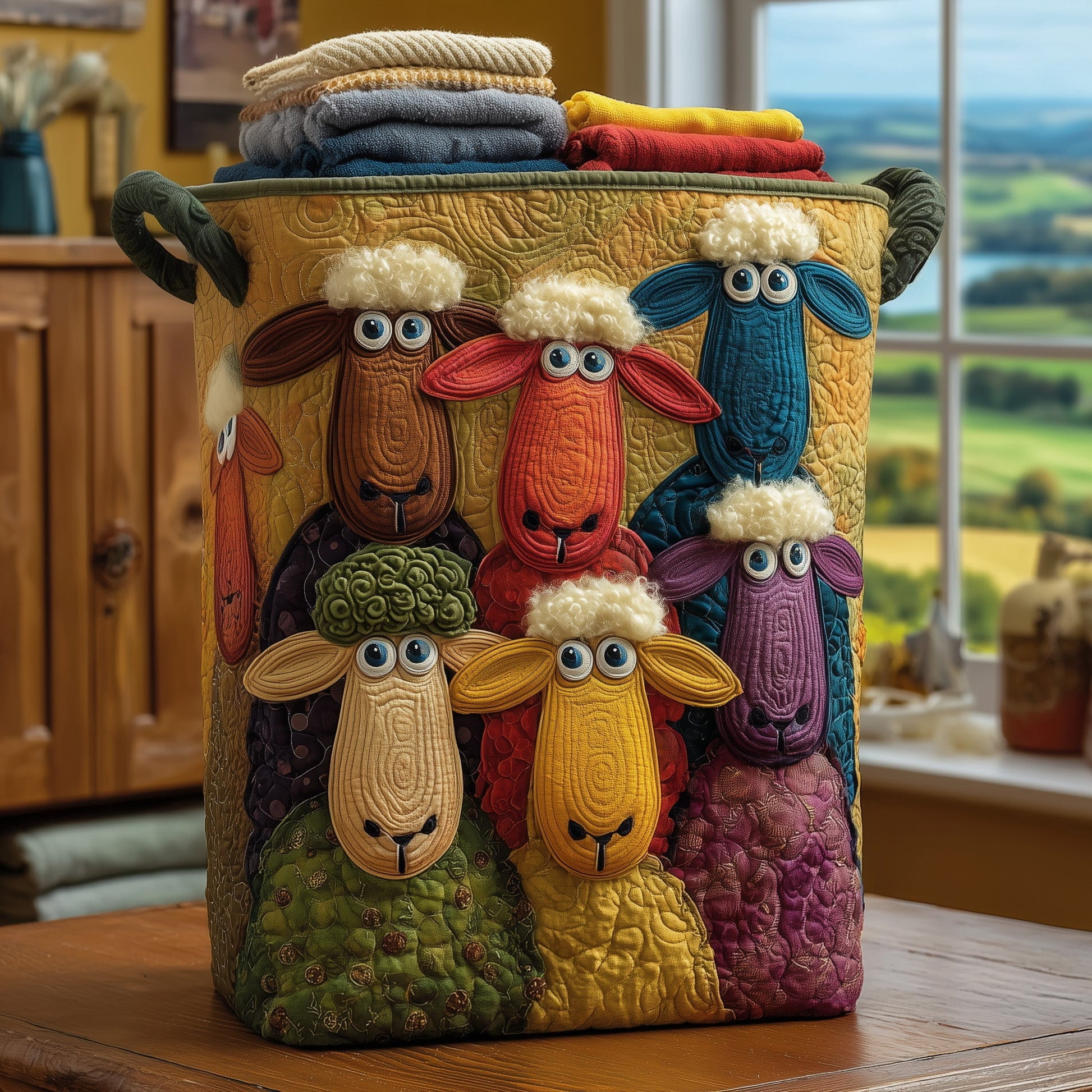 Sheep Heaven Quilted Laundry Basket, Storage Bin Laundry Basket Fabric, House Storage Hamper, Mother Day's Gift Ideas