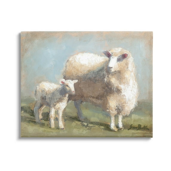 Sheep Lamb Family Farm Animals & Insects Painting Gallery Wrapped Canvas Print Wall Art