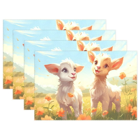 Sheep Lamb Flowers Grassland 12×18 inch Placemats Heat Resistant Washable Foldable Rectangular Placemats Set Decoration Indoor Outdoor for Kitchen Dining Table 1PC