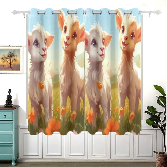 Sheep Lamb Flowers Grassland Blackout Curtain Panels 63x55in Drapes Privacy Assured for Living room Bedroom Bathroom 2 panels set