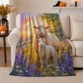 thumbnail image 1 of Sheep Lamb Wildflower Meadow At Sunset, Peaceful Rustic Scene, Warm Flannel Blanket for Ranch House and Living Room, Animal Lovers Birthday Gift, Rustic Home Decor, 1 of 9