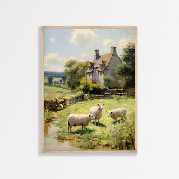 Sheep Landscape Wall Art Rustic Farmhouse Poster