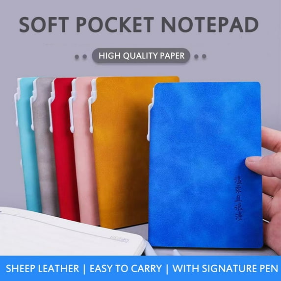 Sheep Leather A7 Pocket Notebook with Pen | Soft Waterproof Lambskin Cover | Compact 13x9cm Notepad for Students & Professionals | Portable Schedule Planner | 1 Pack