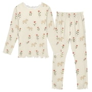 Sheep Long Sleeve Snug Fit Pajama Set 2 Piece Soft Warm Fleece Top and Pants Sleepwear PJs