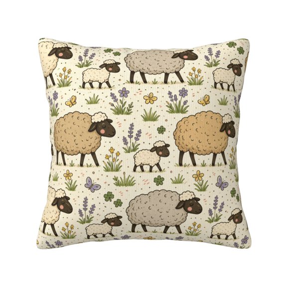 Sheep Meadow Grazing Pattern ,Decorative Throw Pillow Case Square Pillowcase Cushion Covers Sofa Couch Car Bedroom 18x18 Inch
