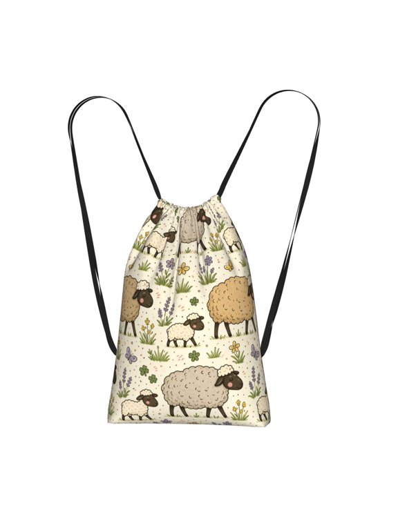 Sheep Meadow Grazing Pattern Packable Drawstring Backpack, Lightweight Foldable Cinch Storage Bag for Gym Travel Shopping