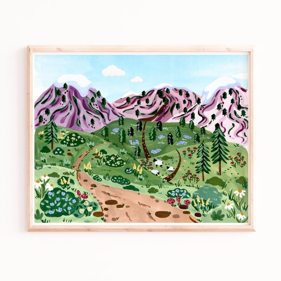 Sheep Meadow Snowy Mountains Landscape Wall Art Hand Signed