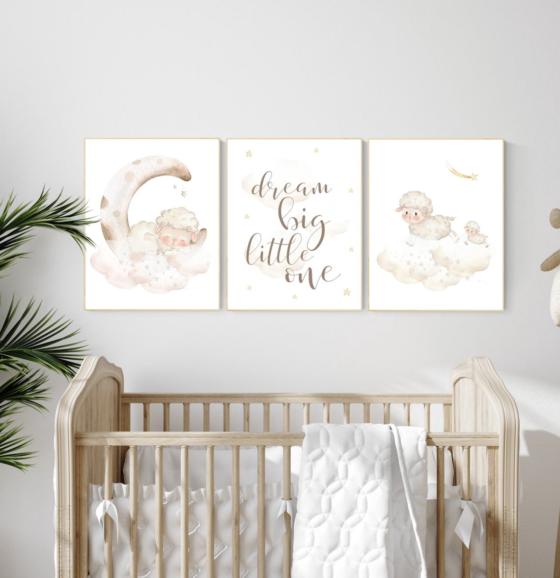Sheep Nursery Poster Gray Moon And Cloud Gender Neutral Baby Room Wall ...