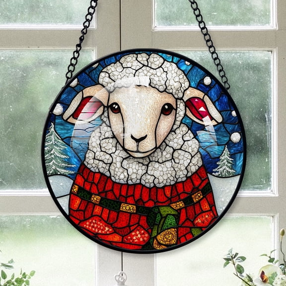 Sheep Ornament Christmas 2025, Sheep Stained Glass Window Decoration  Luminous Hanging Sun Catcher for Nature-Inspired Spaces