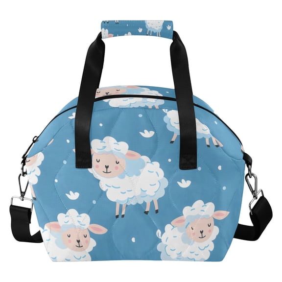 Sheep Pattern Grass Insulated Lunch Bag Reusable Quilted Lunch Box Waterproof Leakproof Lunch Container