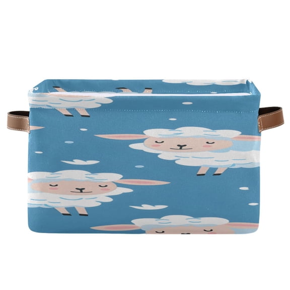 Sheep Pattern Grass Square Storage Bins with Handles Collapsible Containing Box 1 Pack