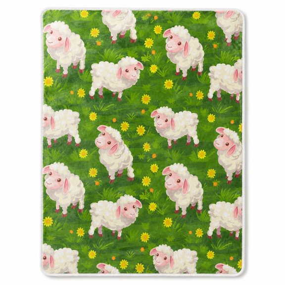Sheep Pattern Sherpa Blanket, Soft Polyester Fleece Throw, Multicolor